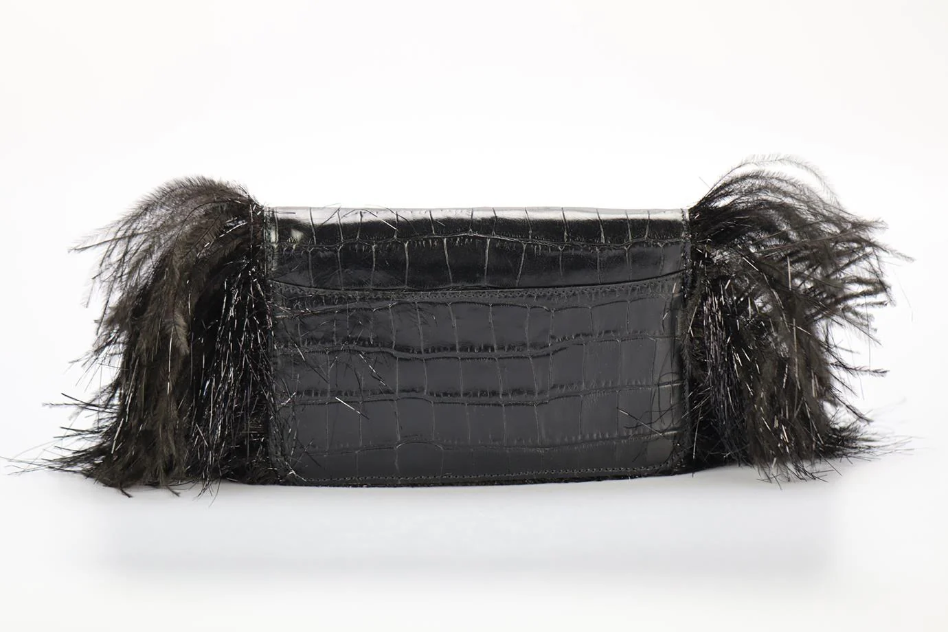SONIA RYKIEL FEATHER TRIMMED CROC EFFECT LEATHER CLUTCH - Image 6