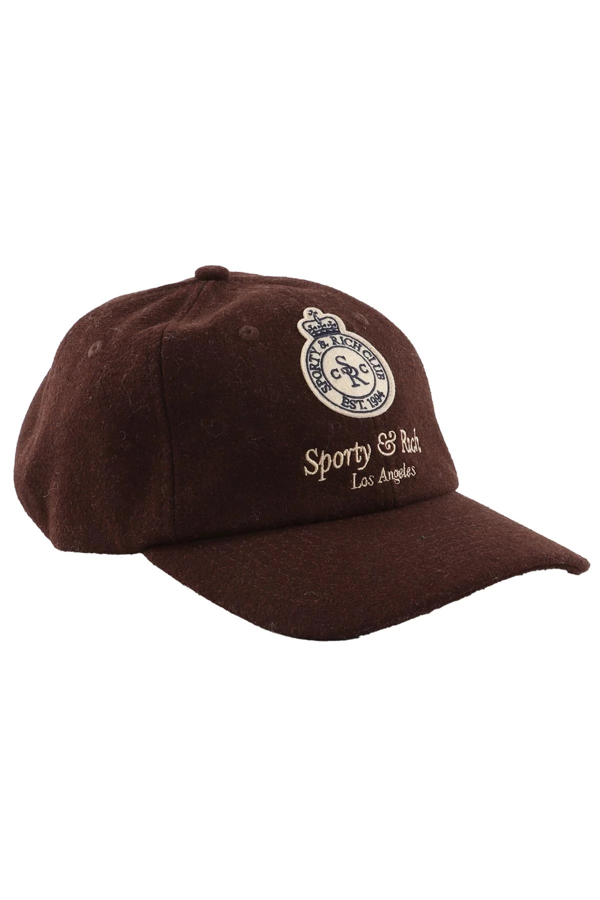SPORTY & RICH BROWN WOOL BASEBALL CAP