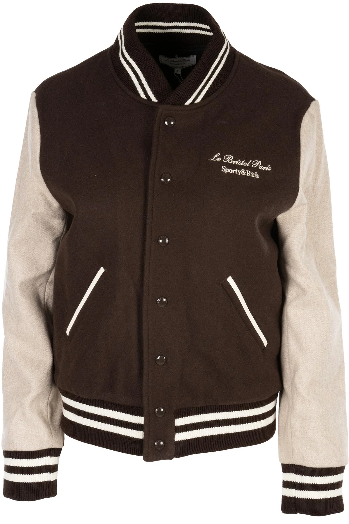 SPORTY & RICH + LE BRISTOL PARIS BROWN WOOL BOMBER JACKET MEDIUM