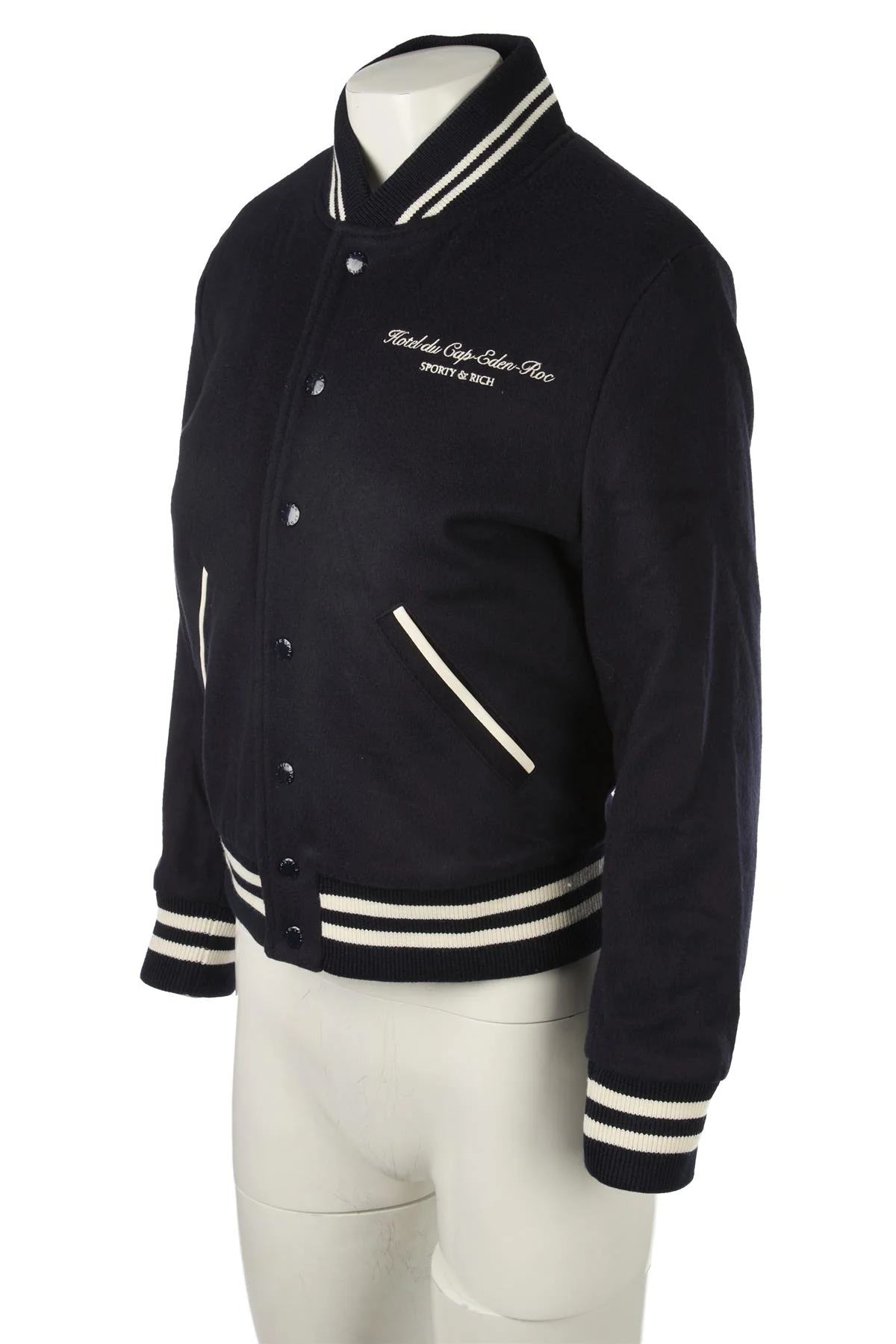 SPORTY & RICH NAVY WOOL BOMBER JACKET SMALL - Image 3
