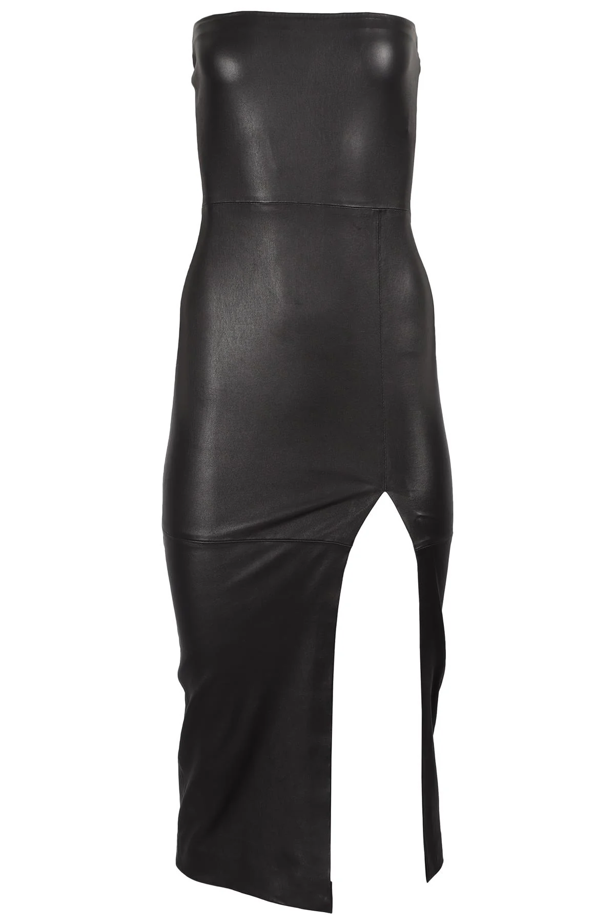 SPRWMN BLACK LEATHER MIDI DRESS XSMALL
