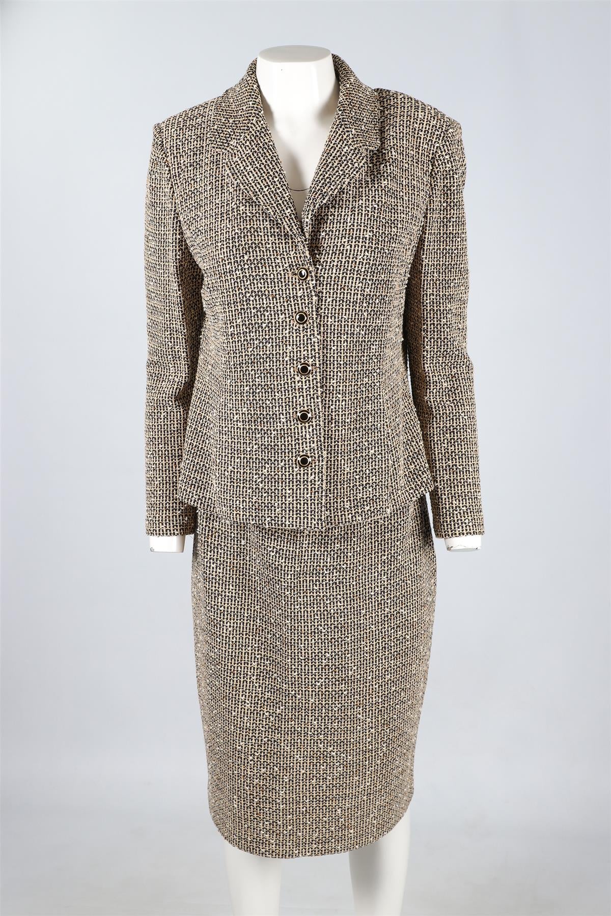 ST JOHN COLLECTION TAN WOOL SKIRT SUIT US 8 UK 12 - Image 2