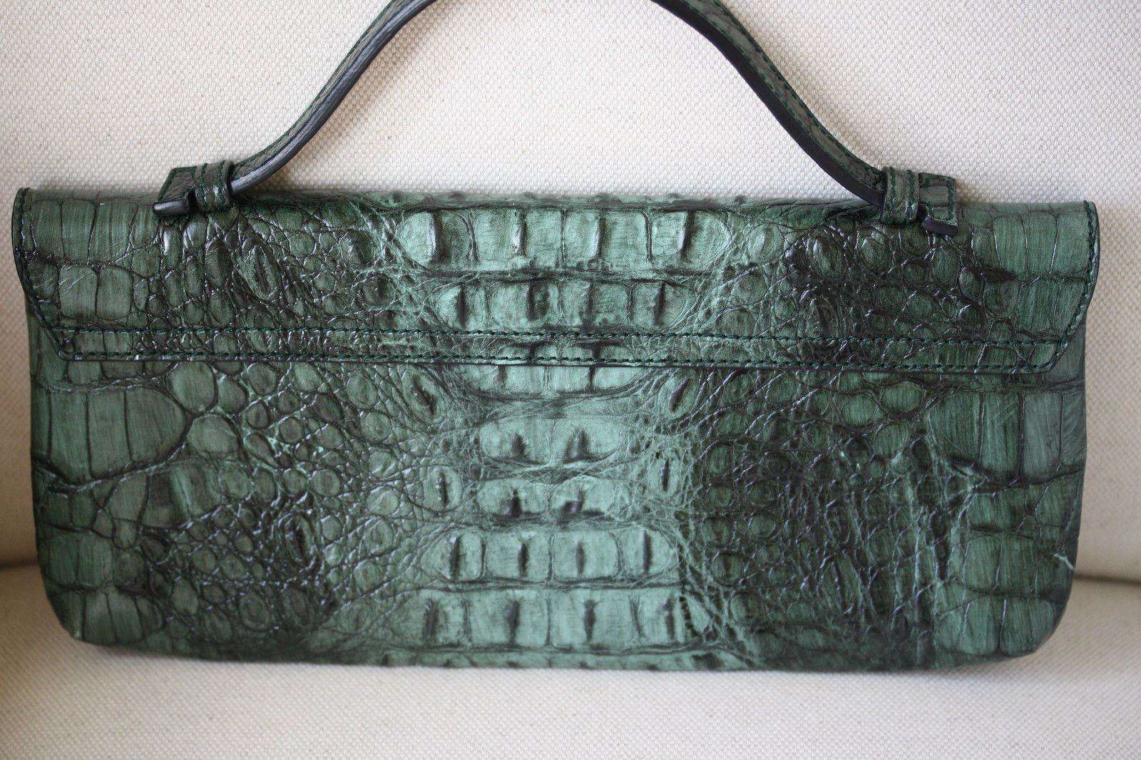 STARK AT HARRODS GREEN LEATHER MOCK CROC CLUTCH BAG - Image 6