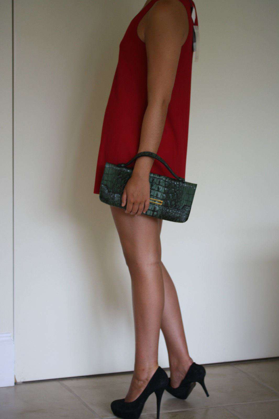 STARK AT HARRODS GREEN LEATHER MOCK CROC CLUTCH BAG - Image 7