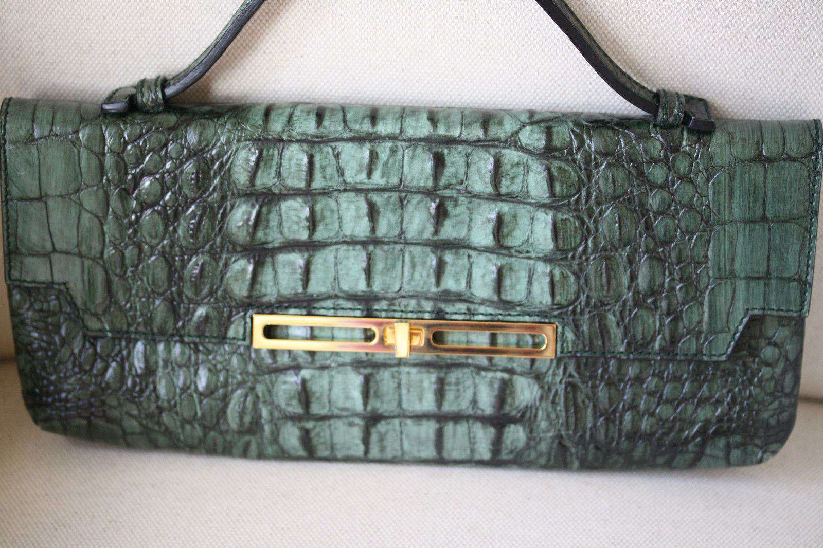 STARK AT HARRODS GREEN LEATHER MOCK CROC CLUTCH BAG - Image 9