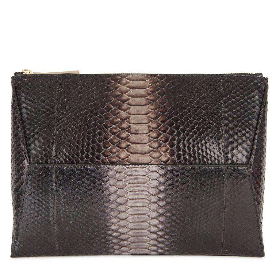STARK AT HARRODS GREY EASTWEST PYTHON CLUTCH BAG - Image 7