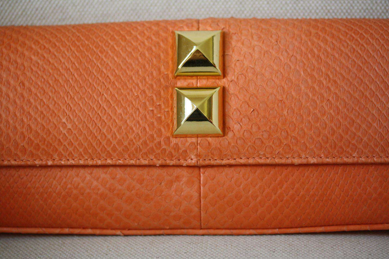 STARK AT HARRODS ORANGE PYTHON STUDDED BAGUETTE CLUTCH BAG - Image 8