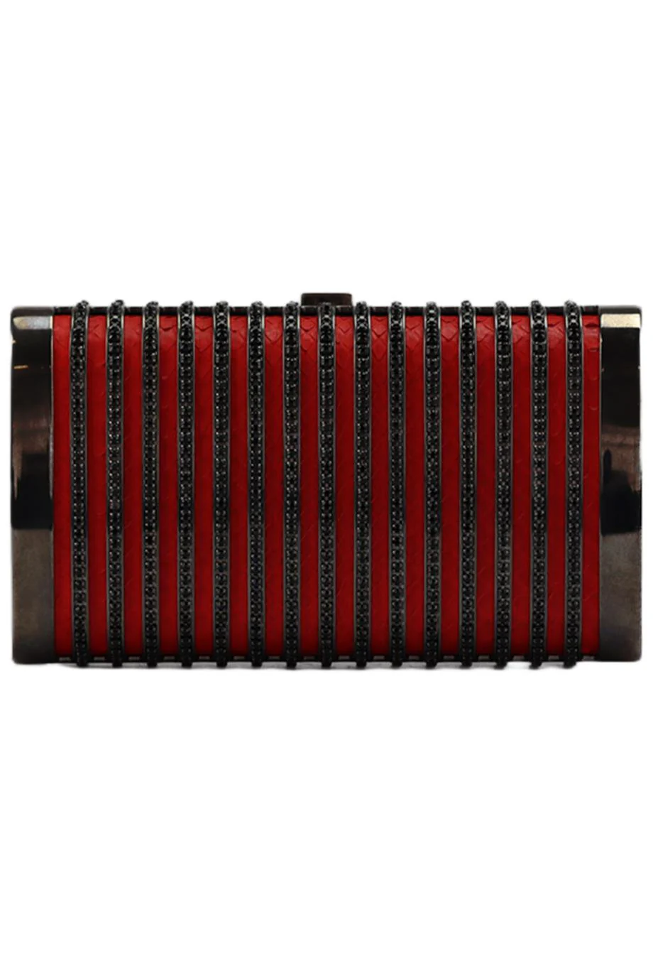 STARK CRYSTAL EMBELLISHED PYTHON AND GUNMETAL TONE CLUTCH
