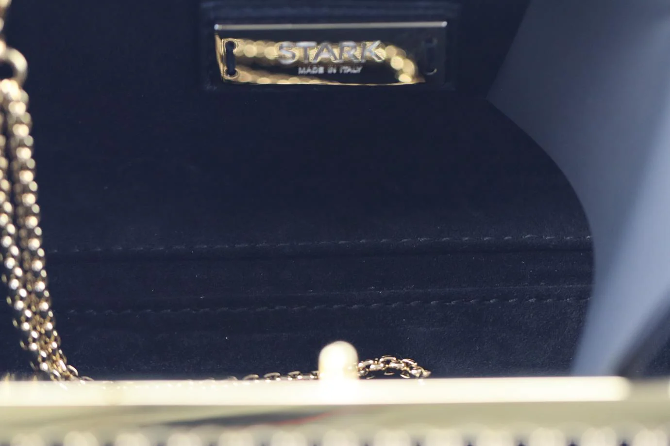 STARK CRYSTAL EMBELLISHED SUEDE AND GOLD TONE CLUTCH - Image 7