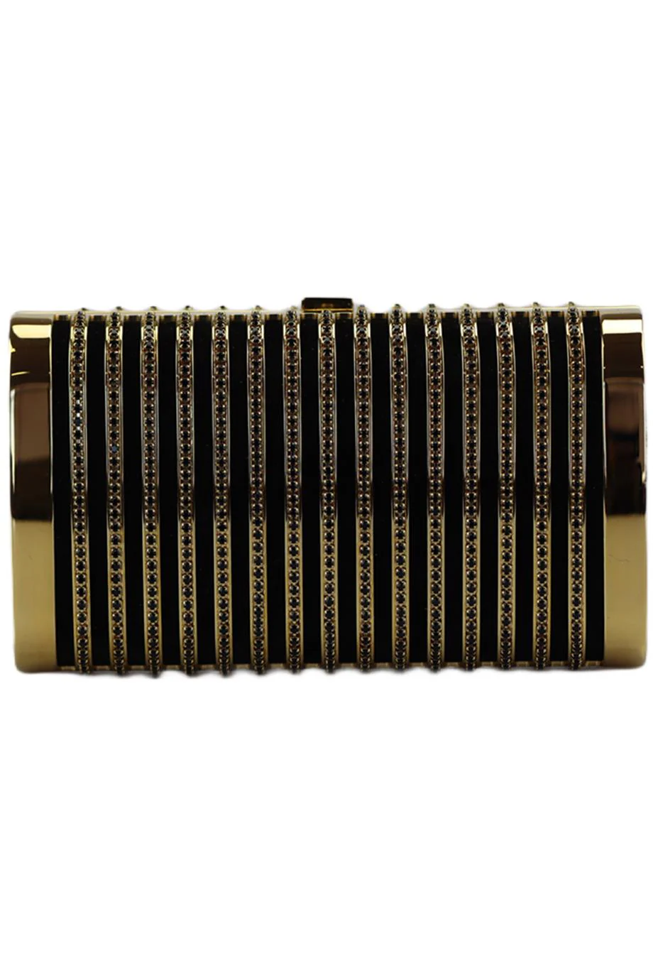 STARK CRYSTAL EMBELLISHED SUEDE AND GOLD TONE CLUTCH
