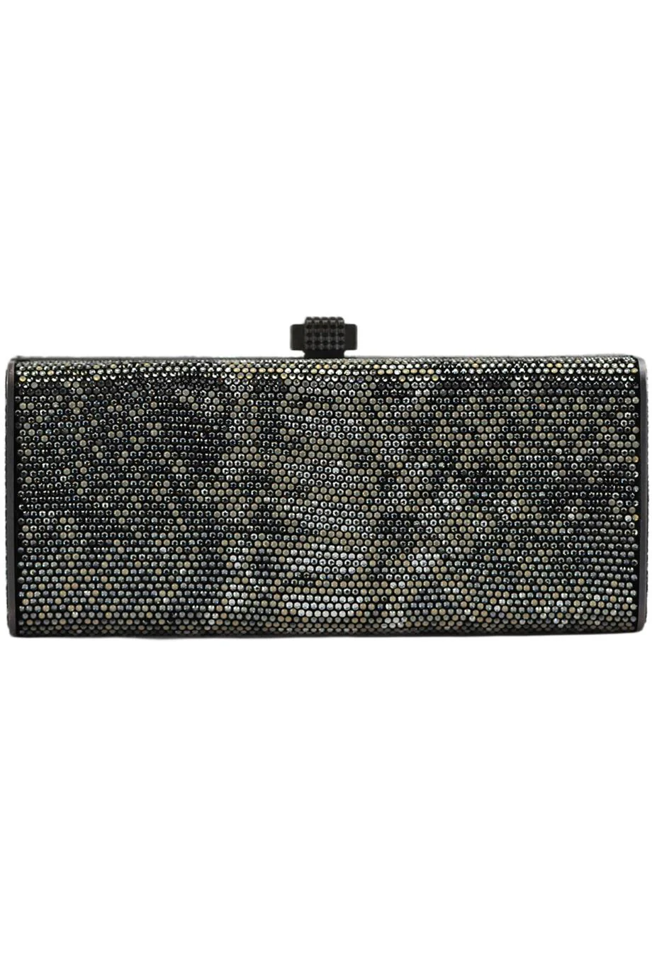 STARK CRYSTAL EMBELLISHED SUEDE AND GUNMETAL TONE CLUTCH