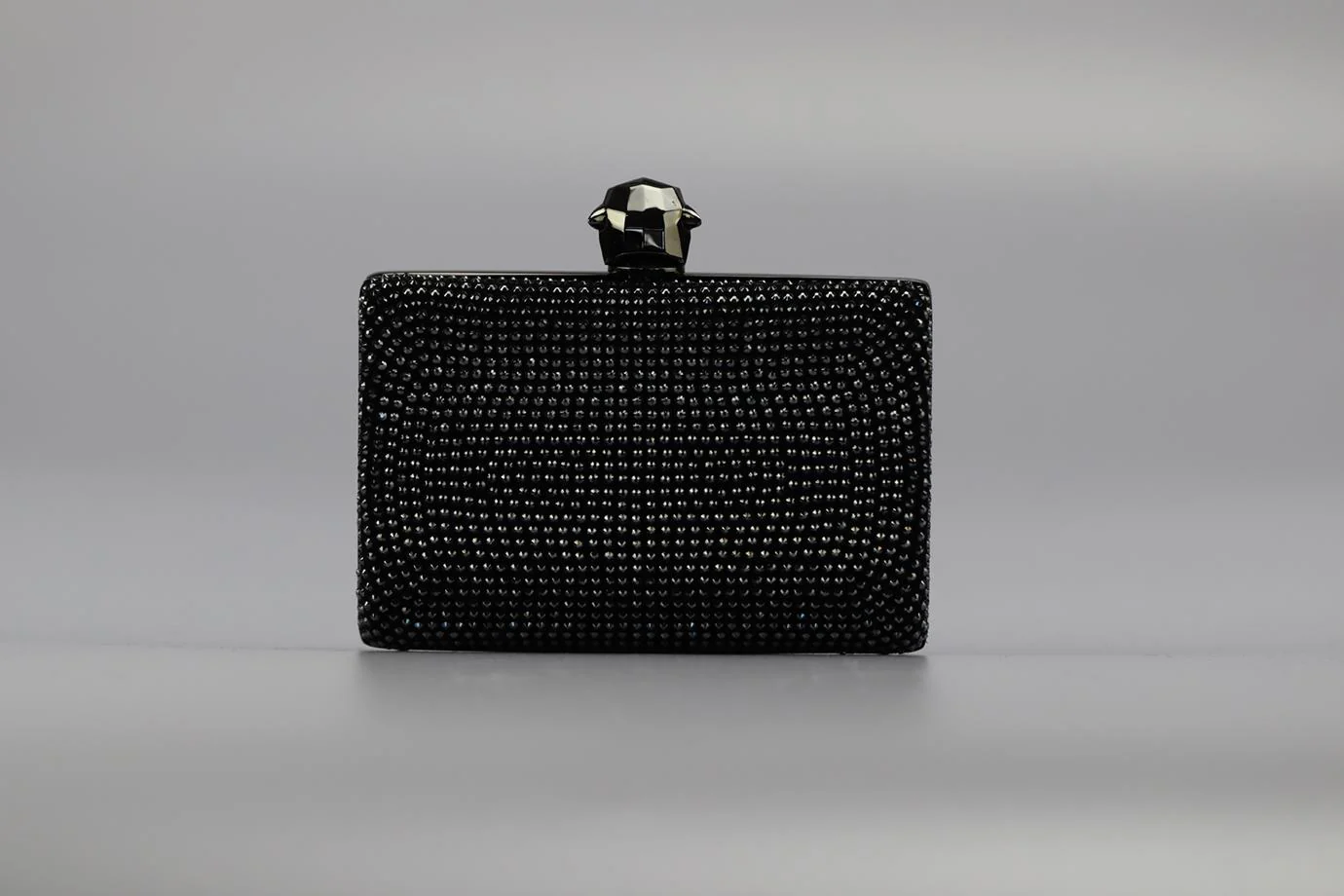 STARK CRYSTAL EMBELLISHED SUEDE AND GUNMETAL TONE CLUTCH - Image 3
