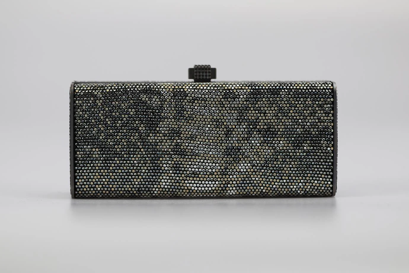 STARK CRYSTAL EMBELLISHED SUEDE AND GUNMETAL TONE CLUTCH - Image 2