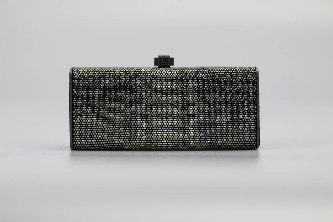 STARK CRYSTAL EMBELLISHED SUEDE AND GUNMETAL TONE CLUTCH - Image 4