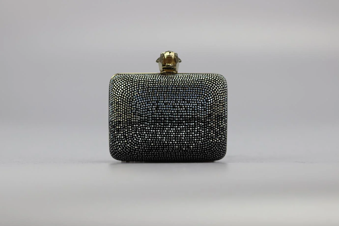 STARK CRYSTAL EMBELLISHED SUEDE AND SILVER TONE CLUTCH - Image 3