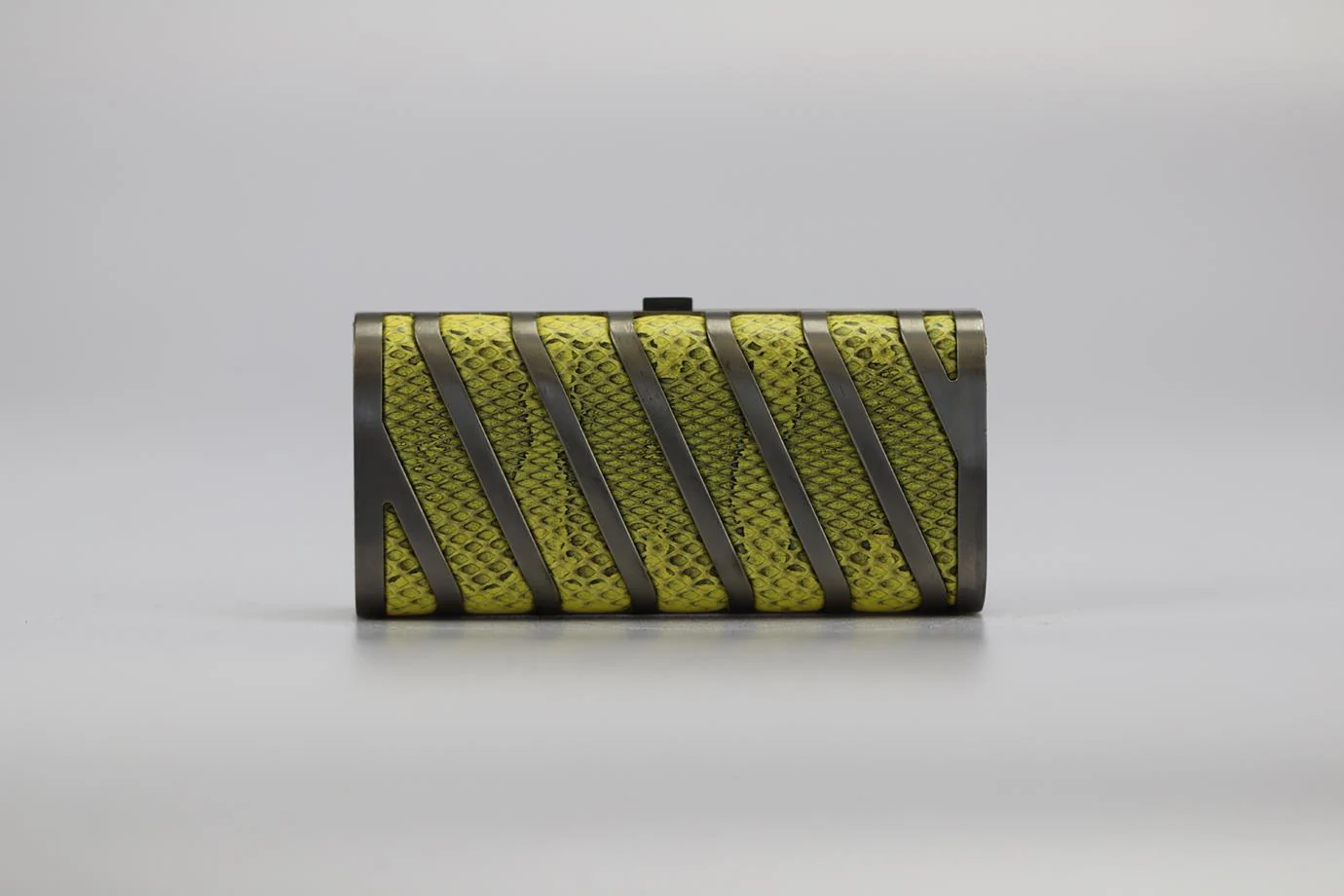 STARK SNAKESKIN AND GUNMETAL TONE CLUTCH - Image 4