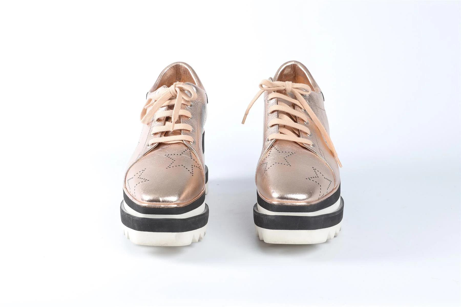 STELLA MCCARTNEY GOLD LEATHER PLATFORM SNEAKERS EU 38 UK 5 US 8 - Image 3