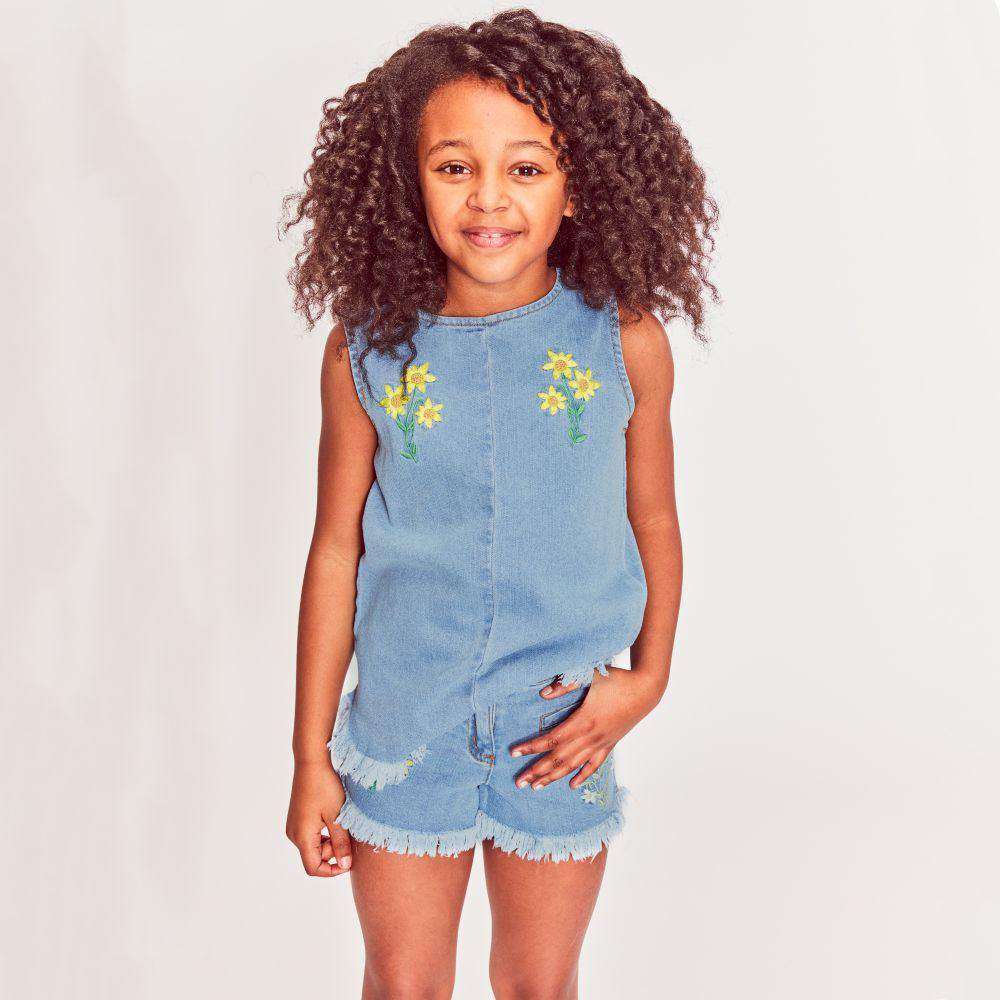 STELLA MCCARTNEY KIDS GIRLS BLUE DENIM EMBROIDERED VIOLETTA TOP 4 YEARS