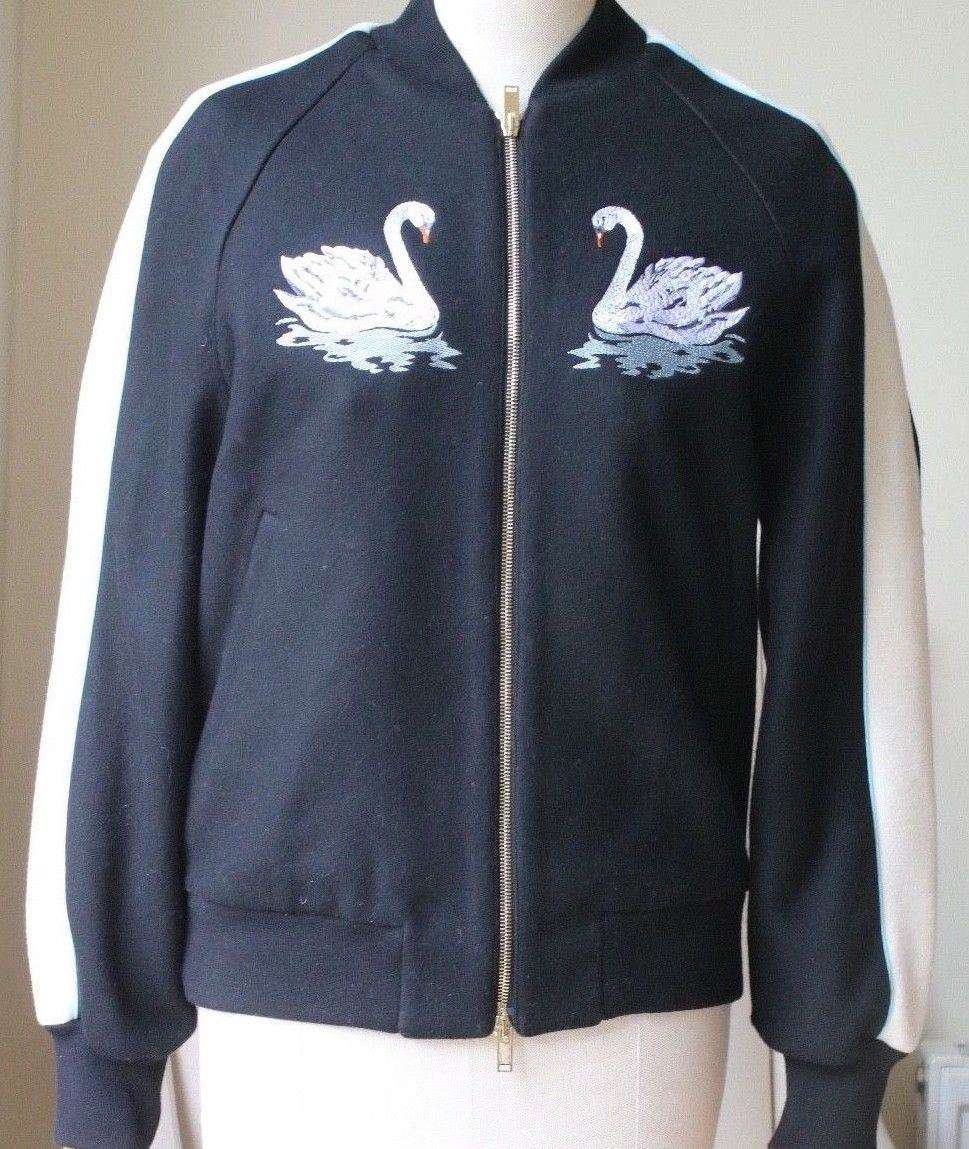STELLA MCCARTNEY LORINDA SWAN-EMBROIDERED WOOL-BLEND BOMBER JACKET IT 36 UK 6 - Image 4