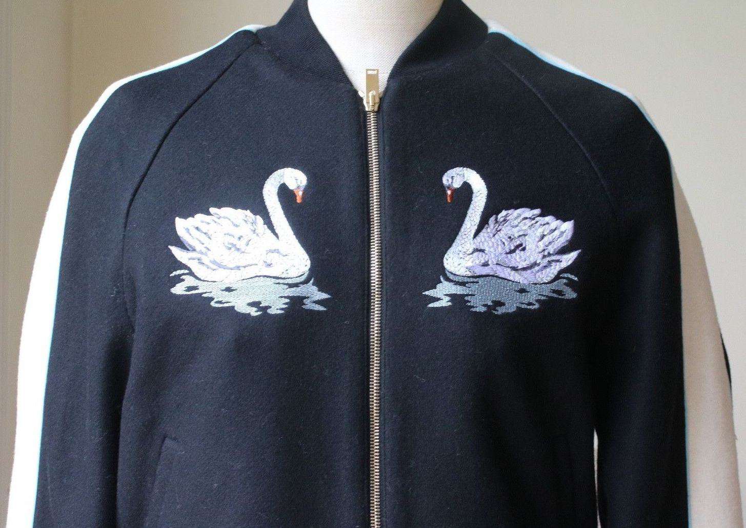 STELLA MCCARTNEY LORINDA SWAN-EMBROIDERED WOOL-BLEND BOMBER JACKET IT 36 UK 6 - Image 7