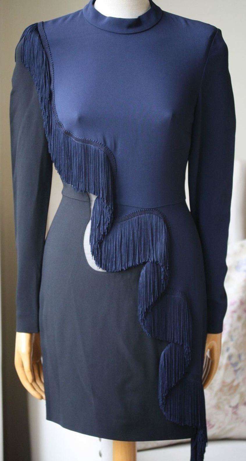 STELLA MCCARTNEY NAVY FRINGED MESH PANEL DRESS IT 40 UK 8 - Image 7