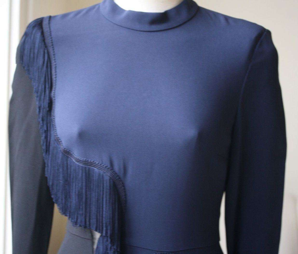 STELLA MCCARTNEY NAVY FRINGED MESH PANEL DRESS IT 40 UK 8 - Image 8
