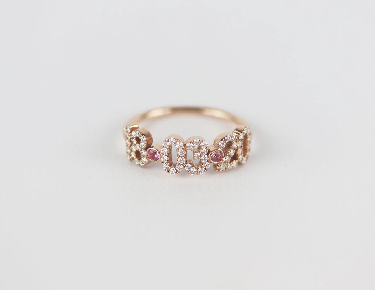 STEPHANIE GOTTLIEB + NOUSH JEWELRY 14K ROSE GOLD PAVE DIAMOND DATE RING - Image 4