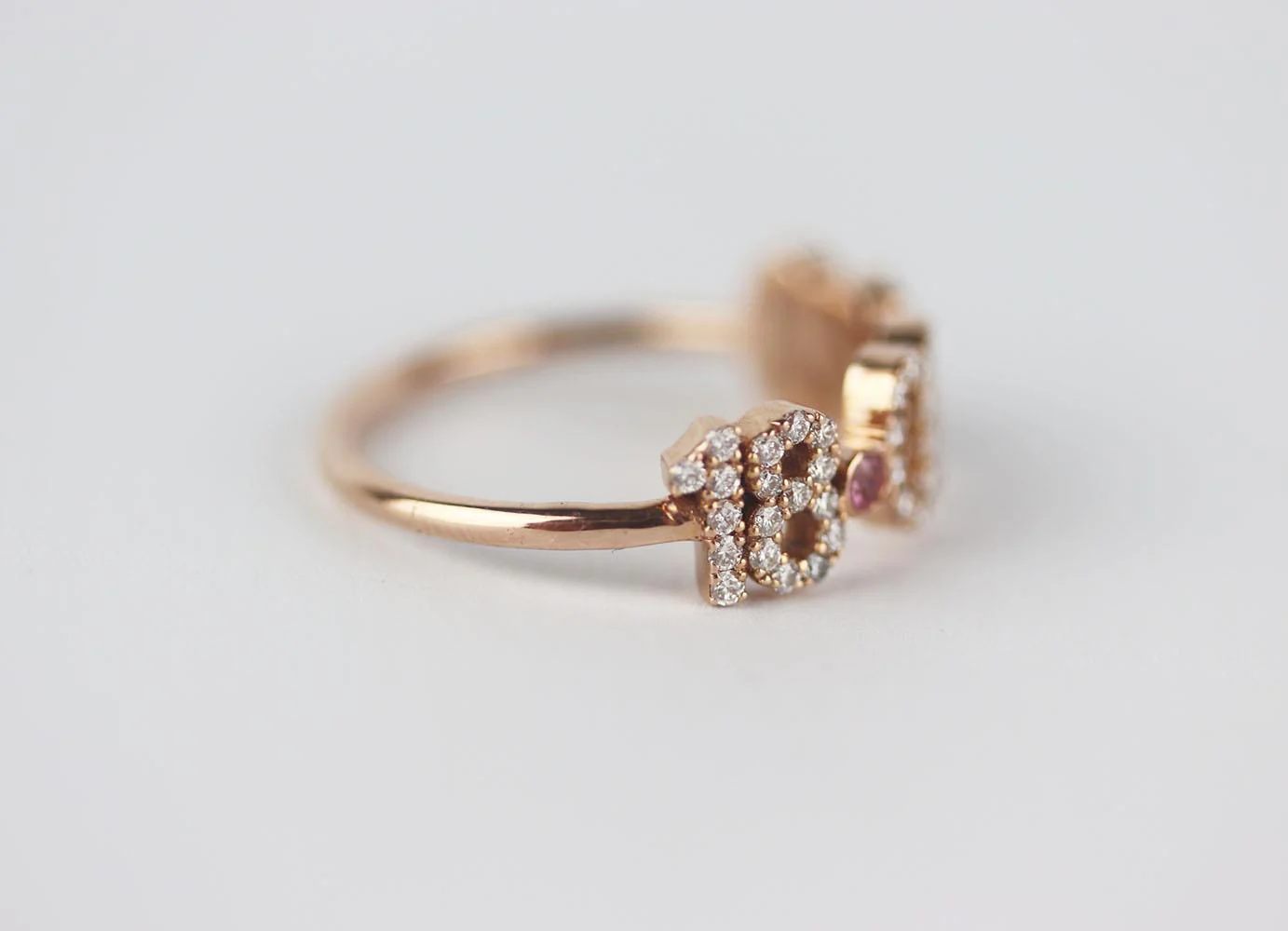 STEPHANIE GOTTLIEB + NOUSH JEWELRY 14K ROSE GOLD PAVE DIAMOND DATE RING - Image 5