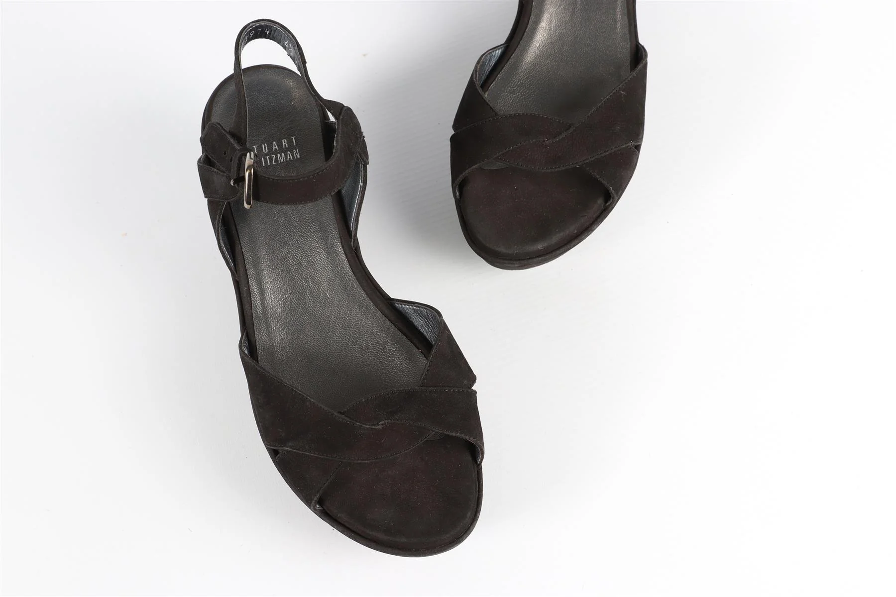 STUART WEITZMAN BLACK SUEDE WEDGE SANDALS - Image 4