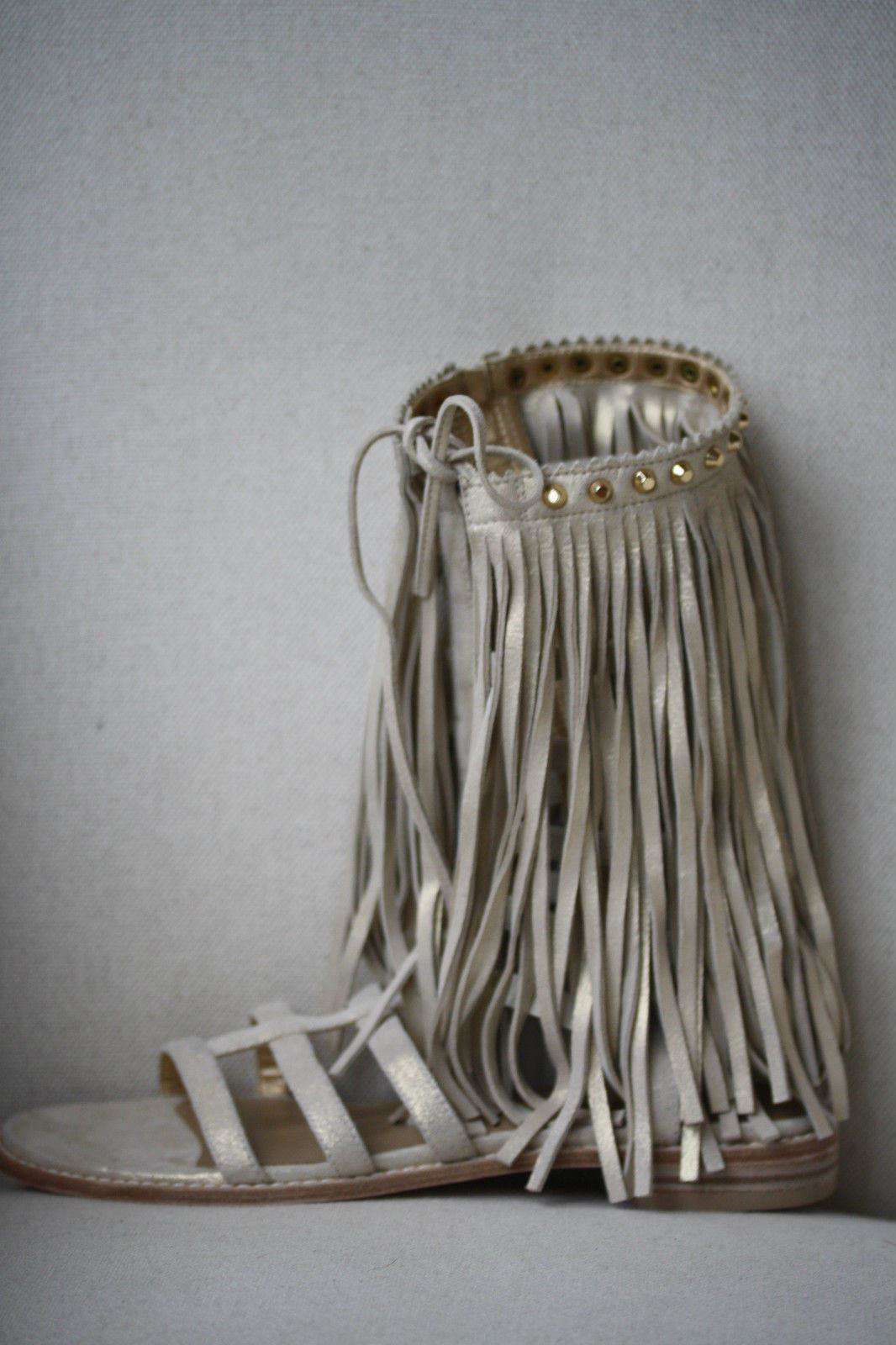 STUART WEITZMAN METALLIC BEIGE FRINGE BENEFIT SANDALS US 6.5 UK 4.5 - Image 6