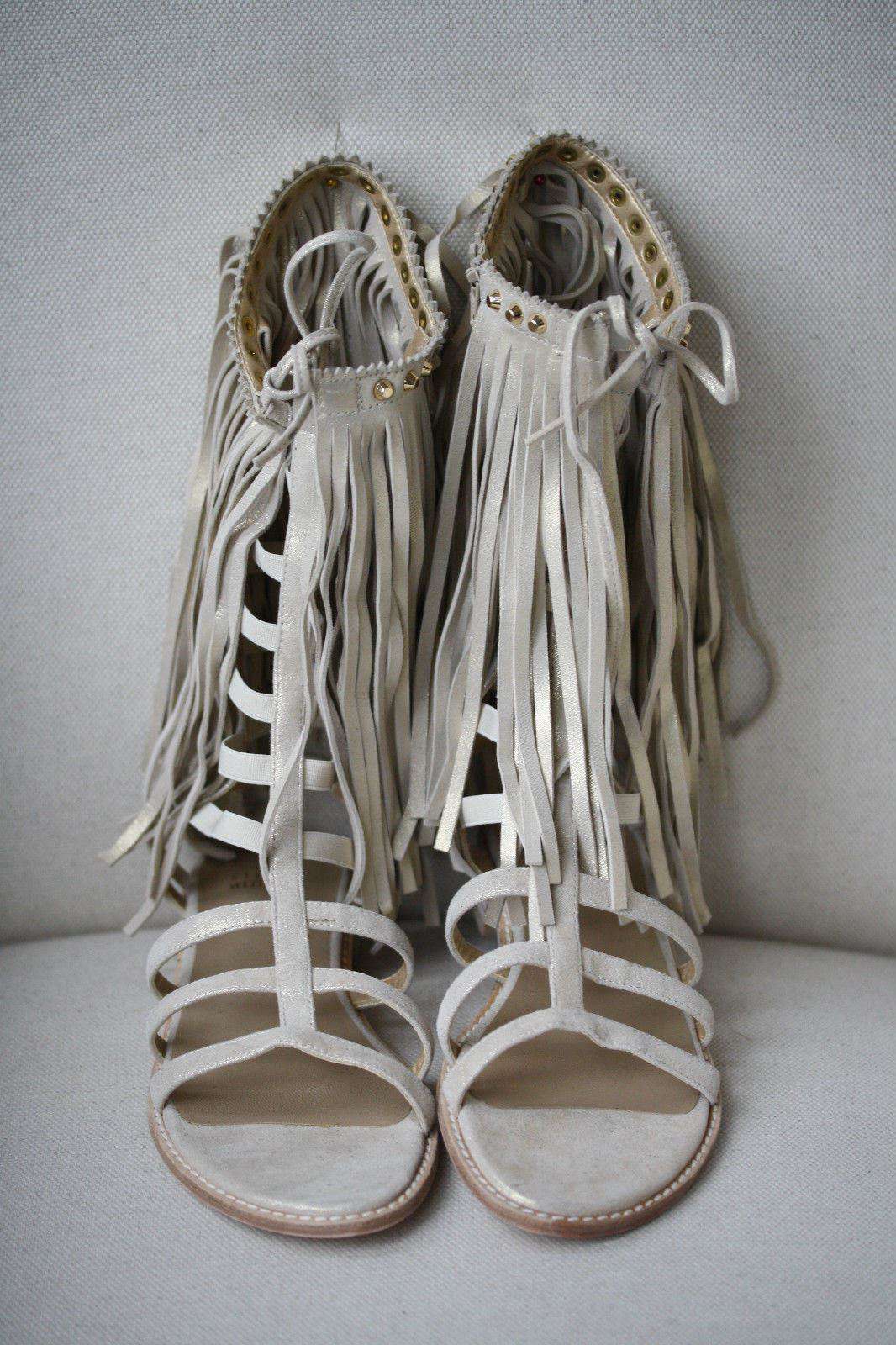 STUART WEITZMAN METALLIC BEIGE FRINGE BENEFIT SANDALS US 6.5 UK 4.5 - Image 9