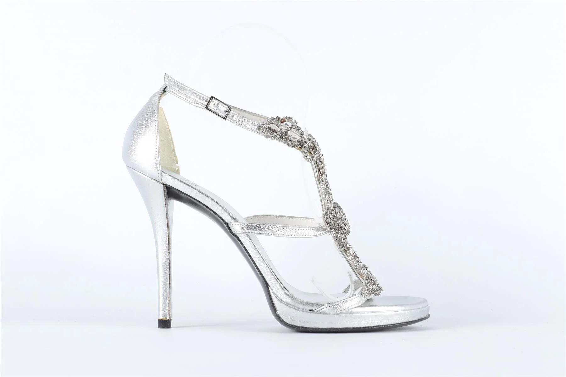 STUART WEITZMAN SILVER CRYSTAL AND LEATHER SANDALS EU 37 UK 4 US 7 - Image 2
