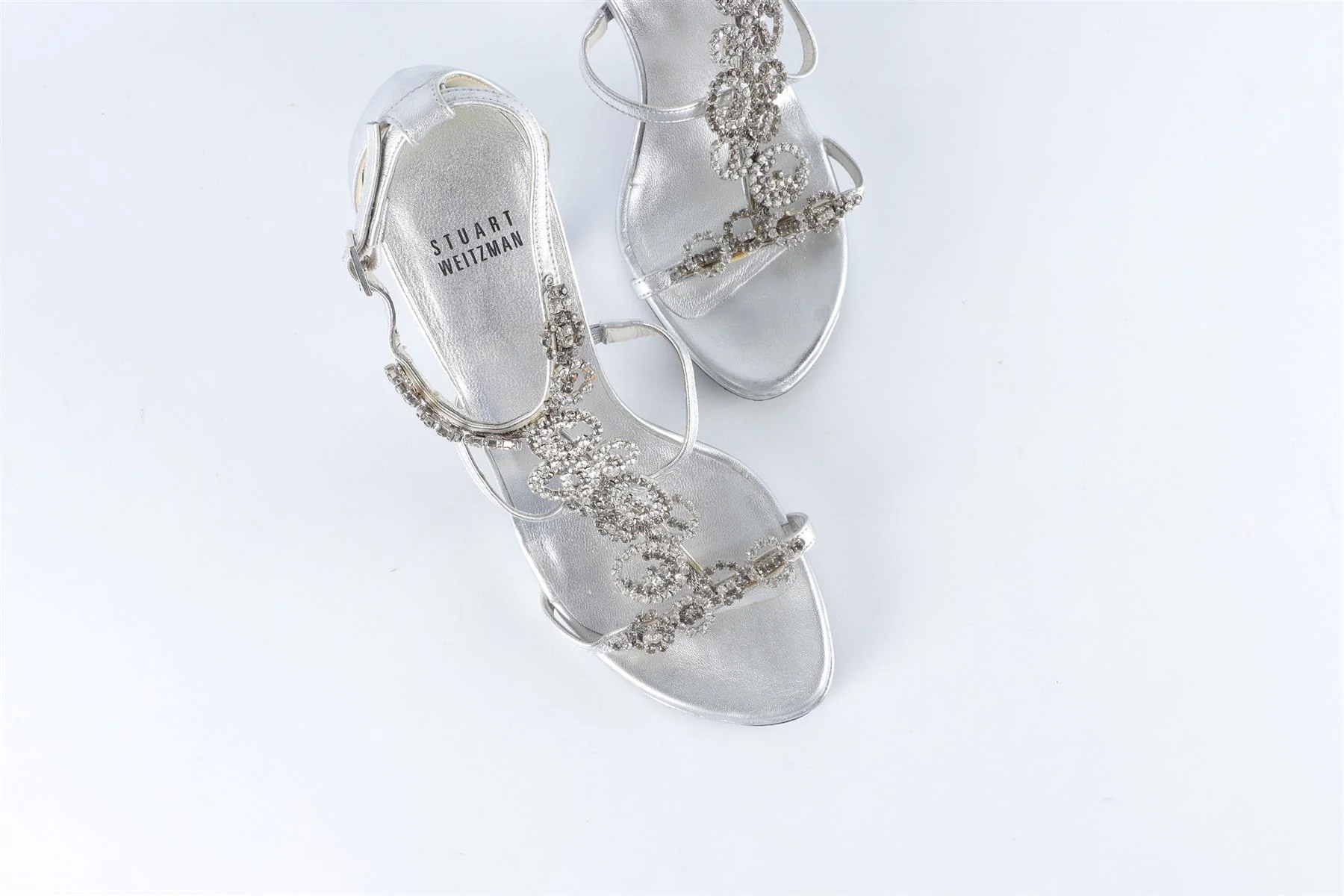 STUART WEITZMAN SILVER CRYSTAL AND LEATHER SANDALS EU 37 UK 4 US 7 - Image 4