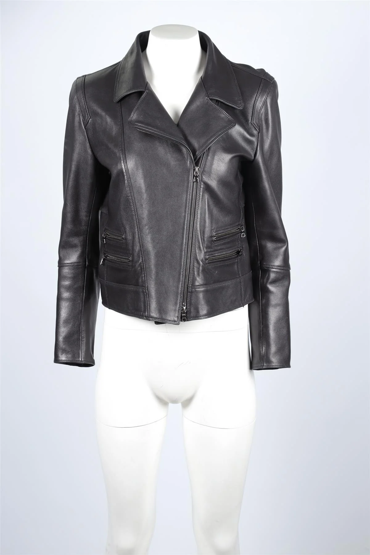 Sylvie Schimmel Black Leather Biker Jacket FR 44 UK 16 - Image 2