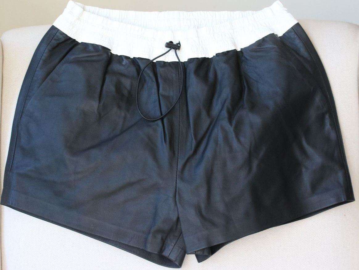 T BY ALEXANDER WANG COLOUR-BLOCK LAMB LEATHER SHORTS SMALL - Image 3