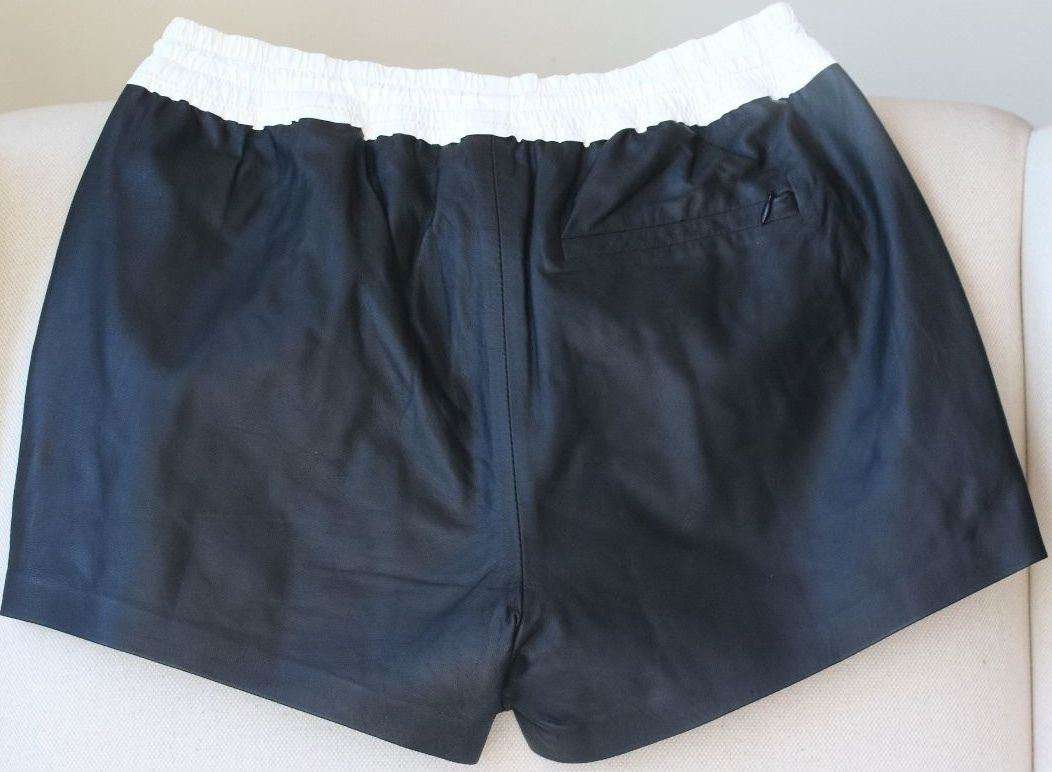 T BY ALEXANDER WANG COLOUR-BLOCK LAMB LEATHER SHORTS SMALL - Image 4