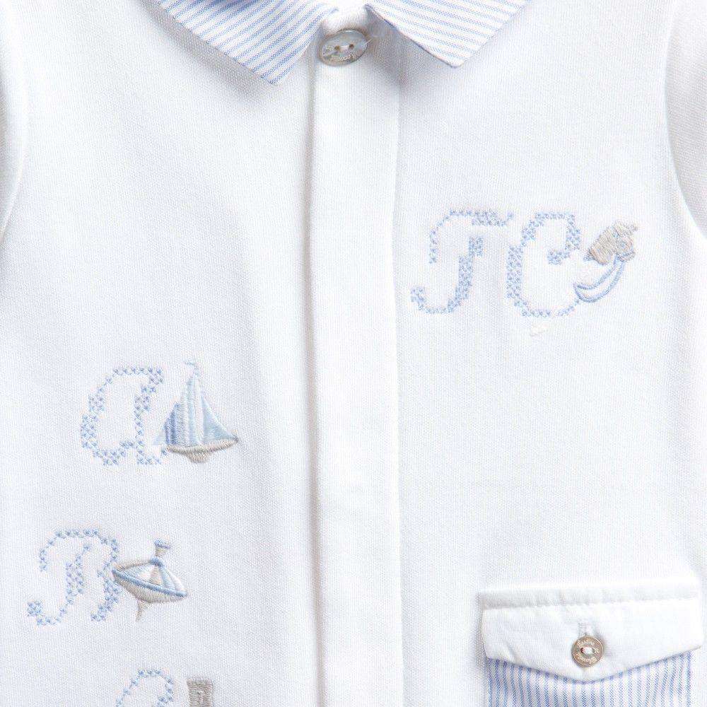 TARTINE ET CHOCOLAT BABY WHITE BLUE EMBROIDERY BABYGROW 1 YEAR - Image 5