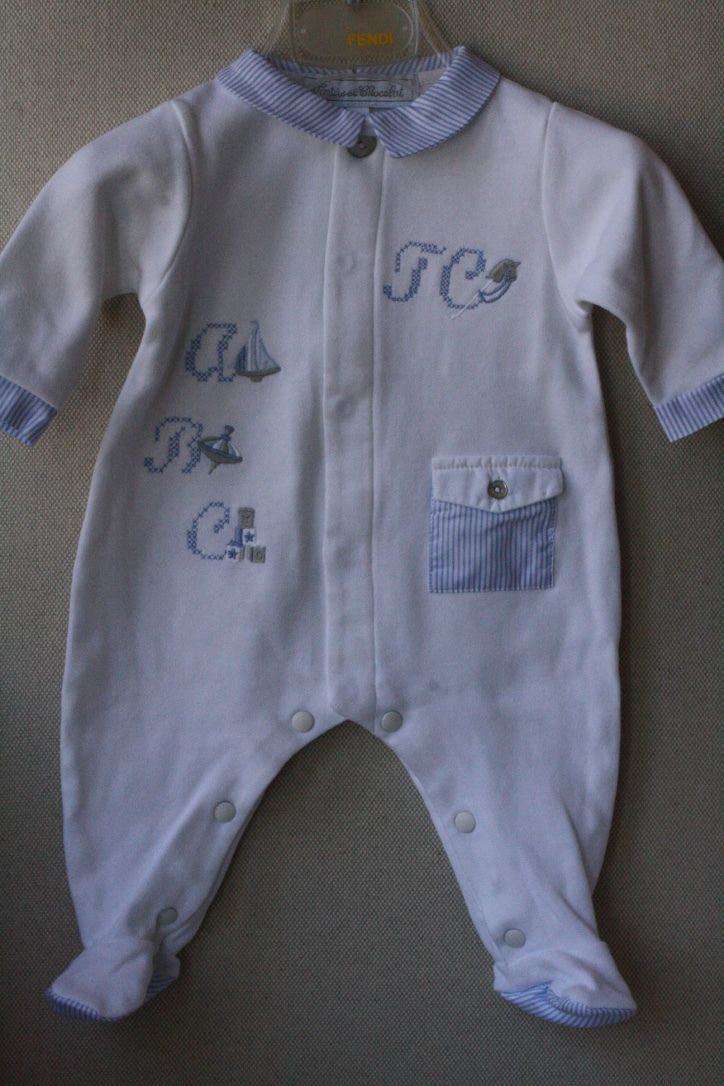 TARTINE ET CHOCOLAT BABY WHITE BLUE EMBROIDERY BABYGROW 1 YEAR - Image 8