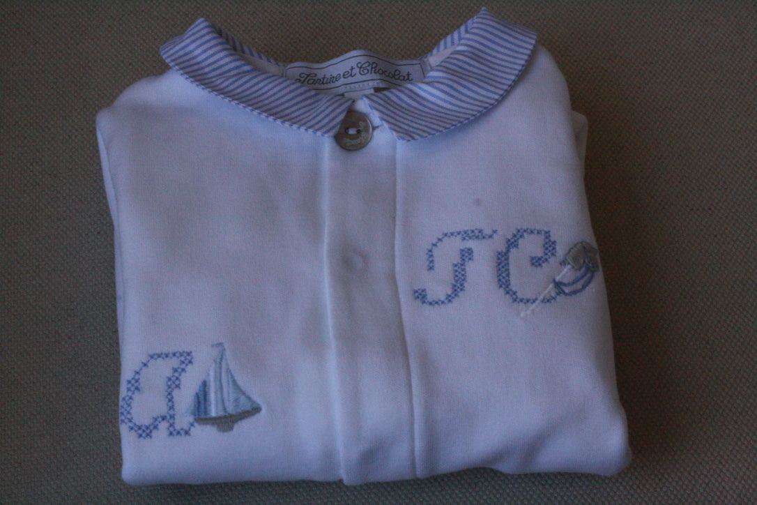 TARTINE ET CHOCOLAT BABY WHITE BLUE EMBROIDERY BABYGROW 3 MONTHS - Image 3