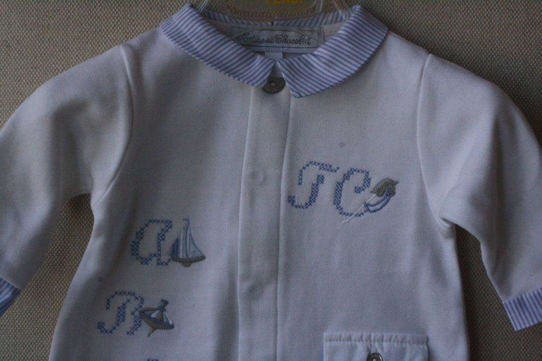 TARTINE ET CHOCOLAT BABY WHITE BLUE EMBROIDERY BABYGROW 3 MONTHS - Image 4