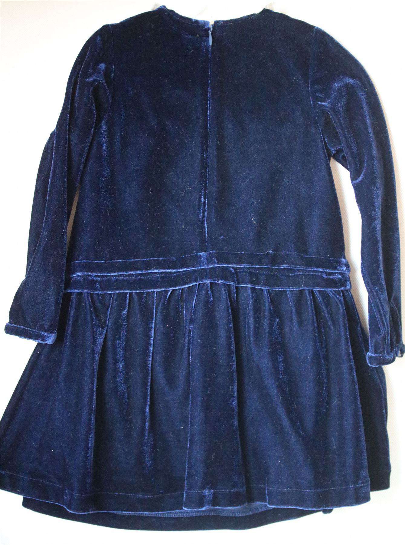 TARTINE ET CHOCOLAT GIRLS BLUE VELOUR DRESS WITH IVORY COLLAR 3 YEARS - Image 3