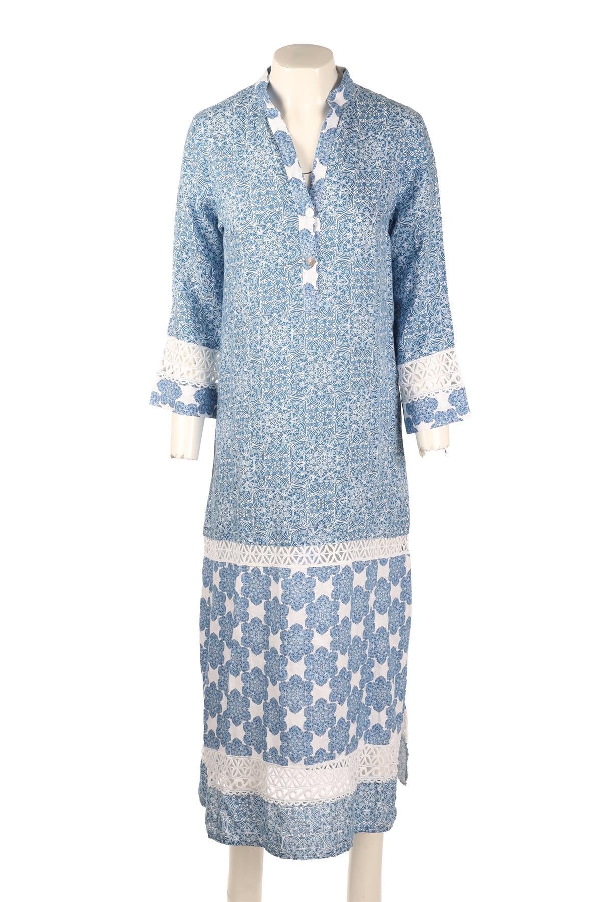 TEMPTATION POSITANO BLUE LINEN MAXI DRESS XSMALL - Image 2