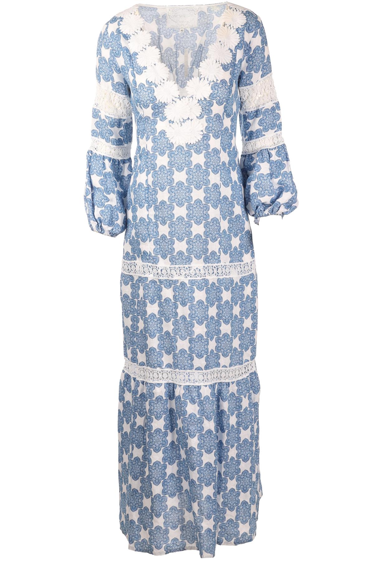 TEMPTATION POSITANO BLUE LINEN MAXI DRESS XSMALL