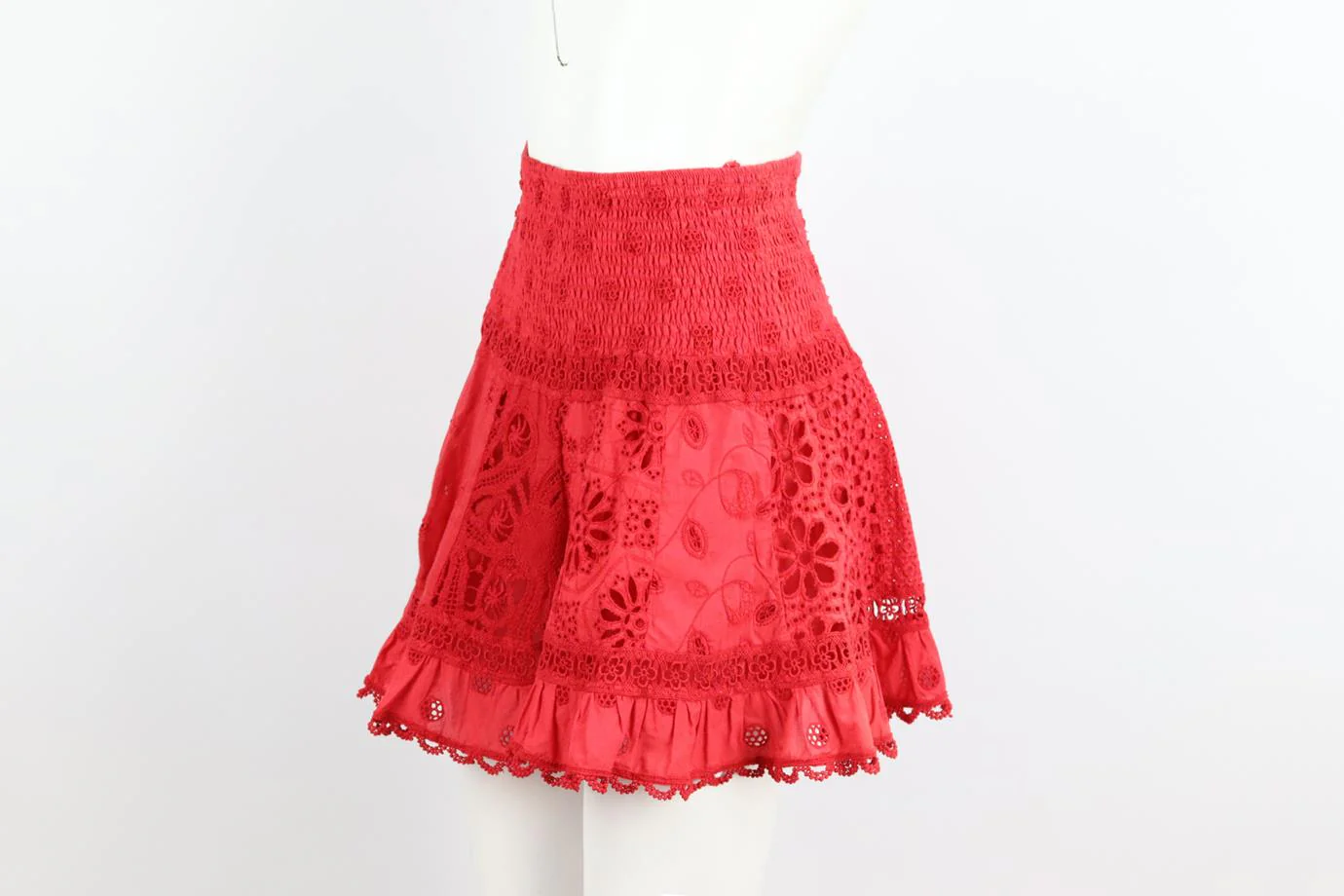 TEMPTATION POSITANO SHIRRED CROCHETED COTTON MINI SKIRT MEDIUM - Image 3