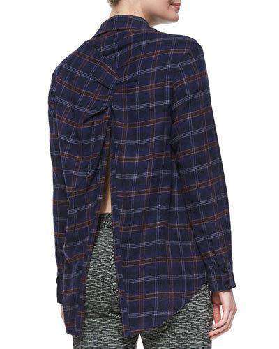 THAKOON ADDITION PLAID FLANNEL OPEN-BACK SHIRT US 2 UK 6 - Image 6