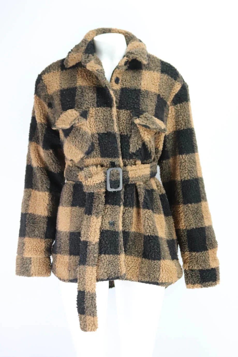 THE ANDAMANE BELTED CHECKED FAUX SHEARLING JACKET MEDIUM - Image 2