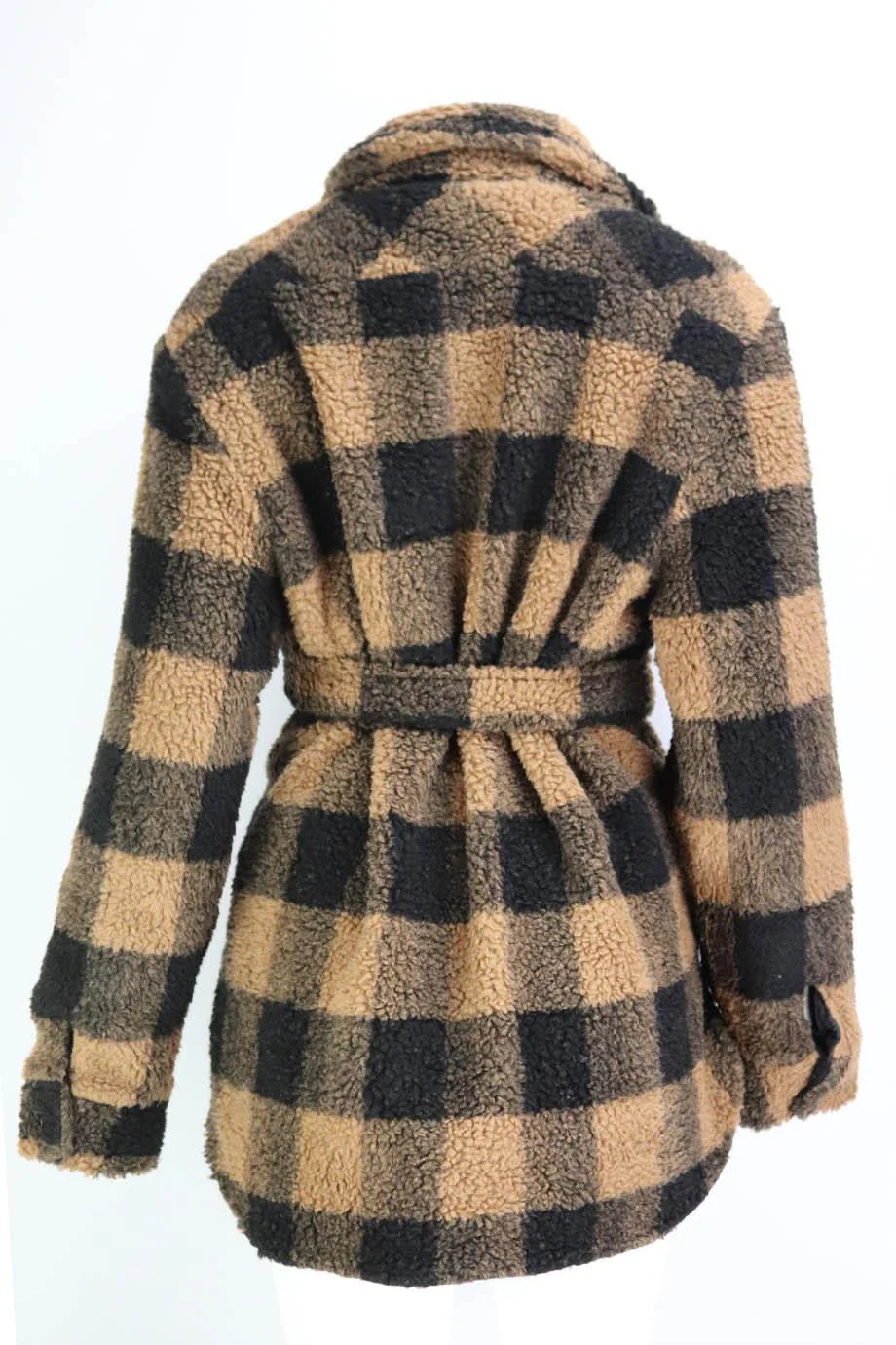 THE ANDAMANE BELTED CHECKED FAUX SHEARLING JACKET MEDIUM - Image 4