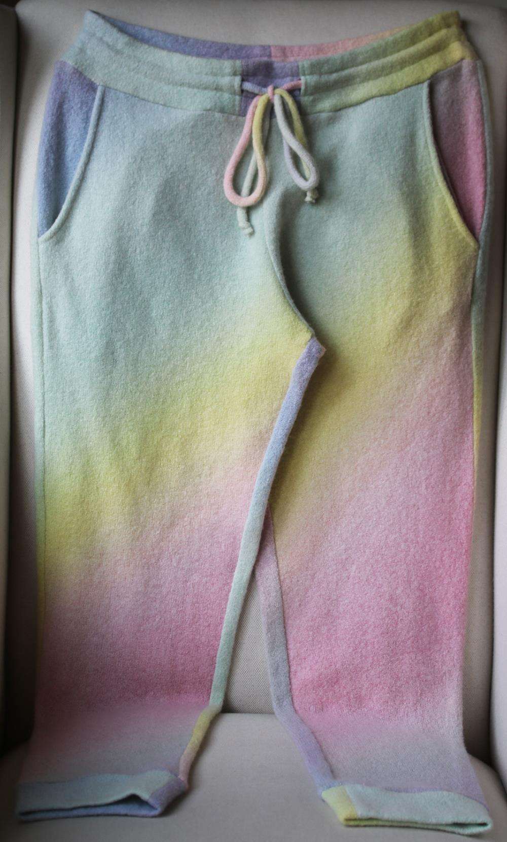THE ELDER STATESMAN PASTEL TIE DYE CASHMERE TRACK PANTS MEDIUM - Image 2