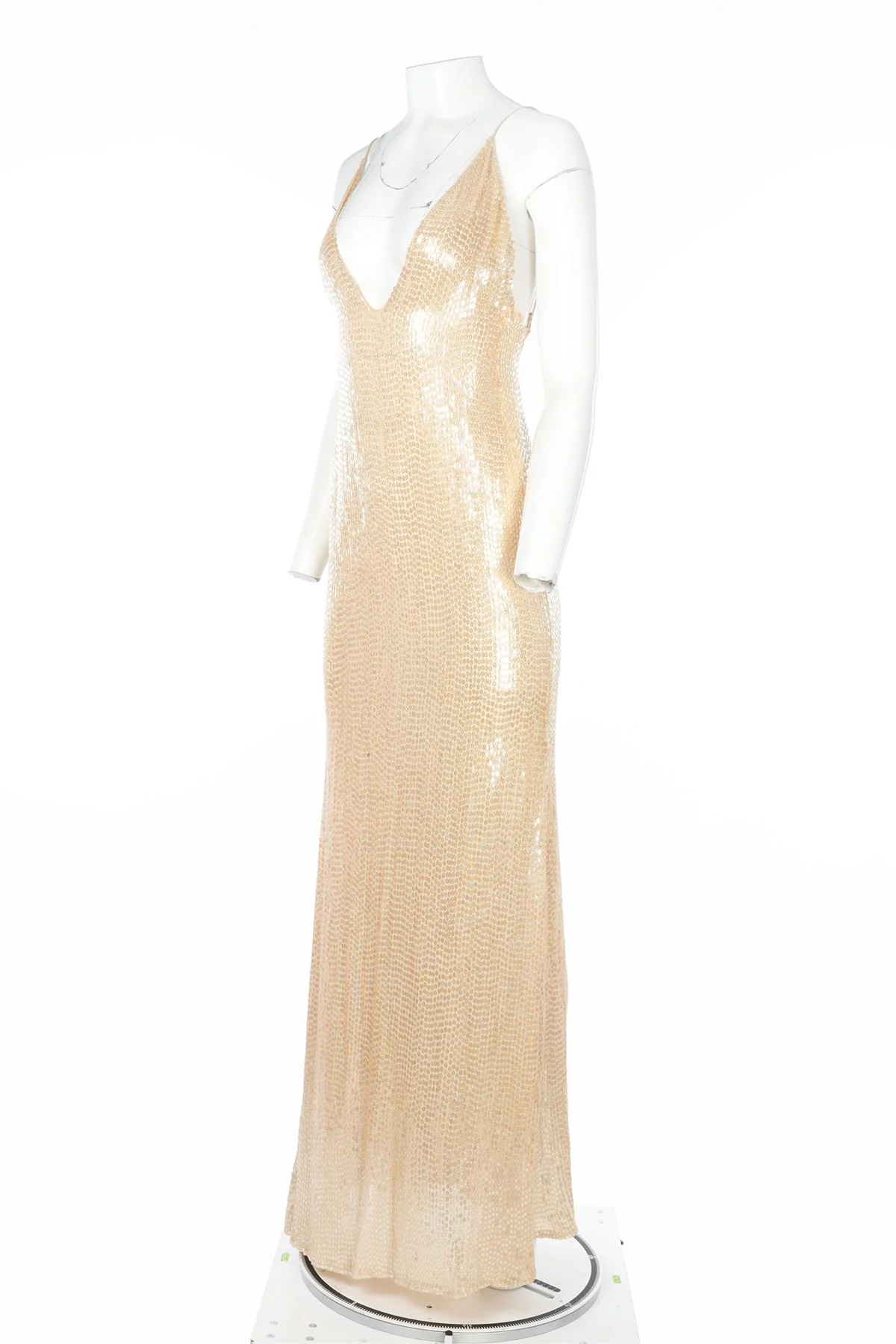 THE NEW ARRIVALS ILKYAZ OZEL BEIGE SEQUIN MAXI DRESS FR 34 UK 6 - Image 3