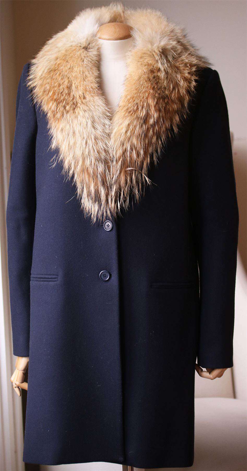 THEORY BELIZE COYOTE FUR TRIMMED COAT SMALL - Image 3